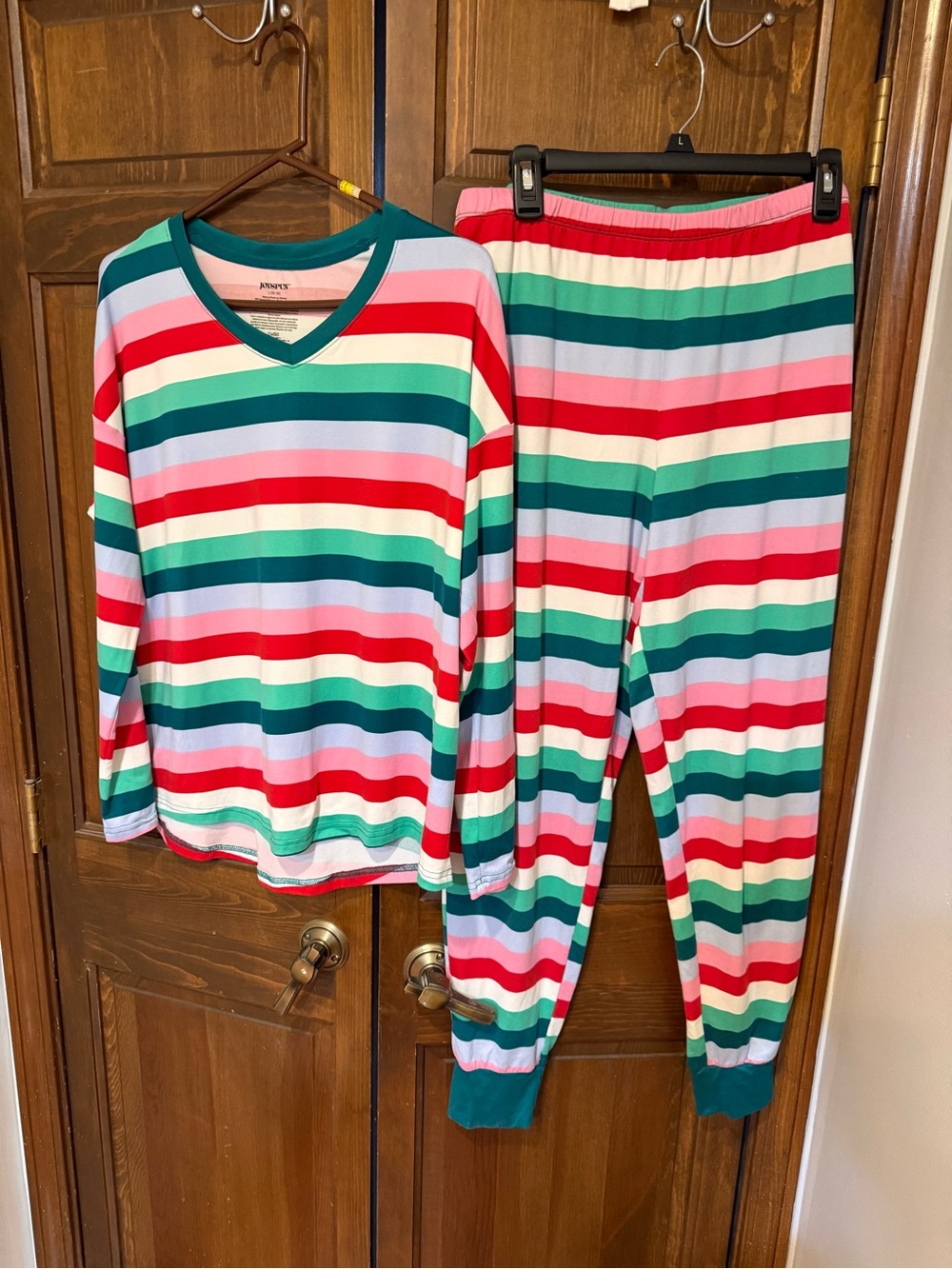 Striped women’s  Pajama Set - Multicolor holiday Christmas